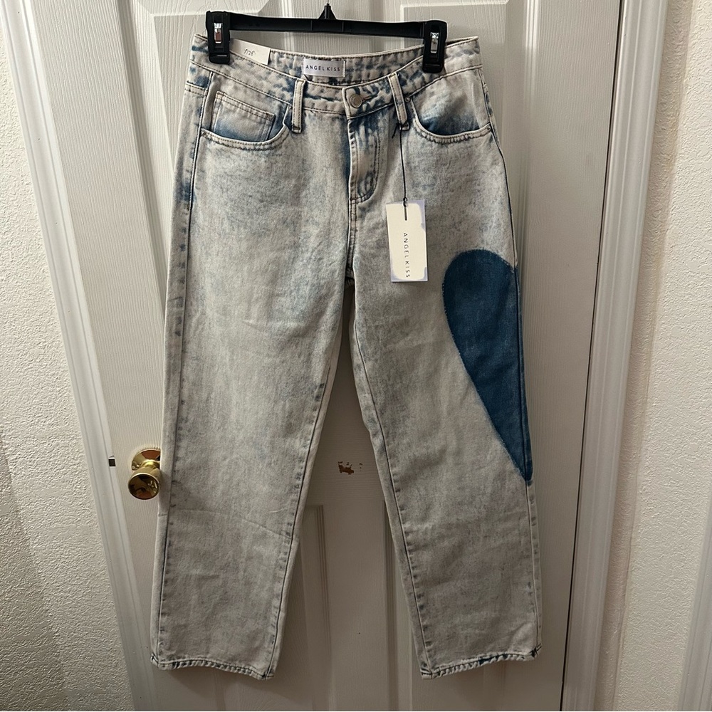 Angel Kiss Women's Jeans with Blue Heart Patch